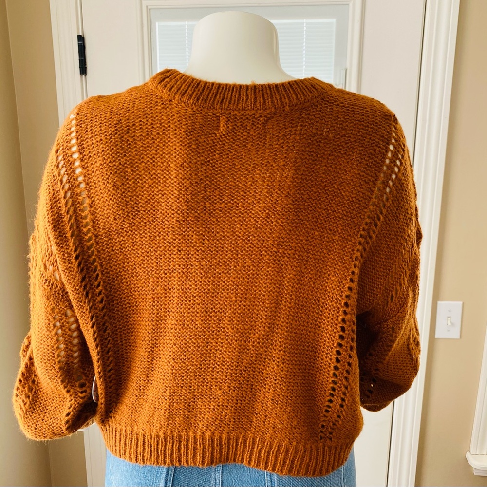 $10 SALE!! Jolie & Joy Burnt Orange Crochet Crop Sweater - Picture 7 of 9